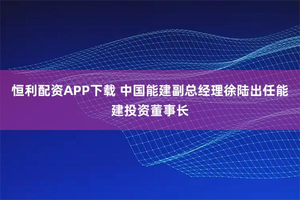 恒利配资APP下载 中国能建副总经理徐陆出任能建投资董事长